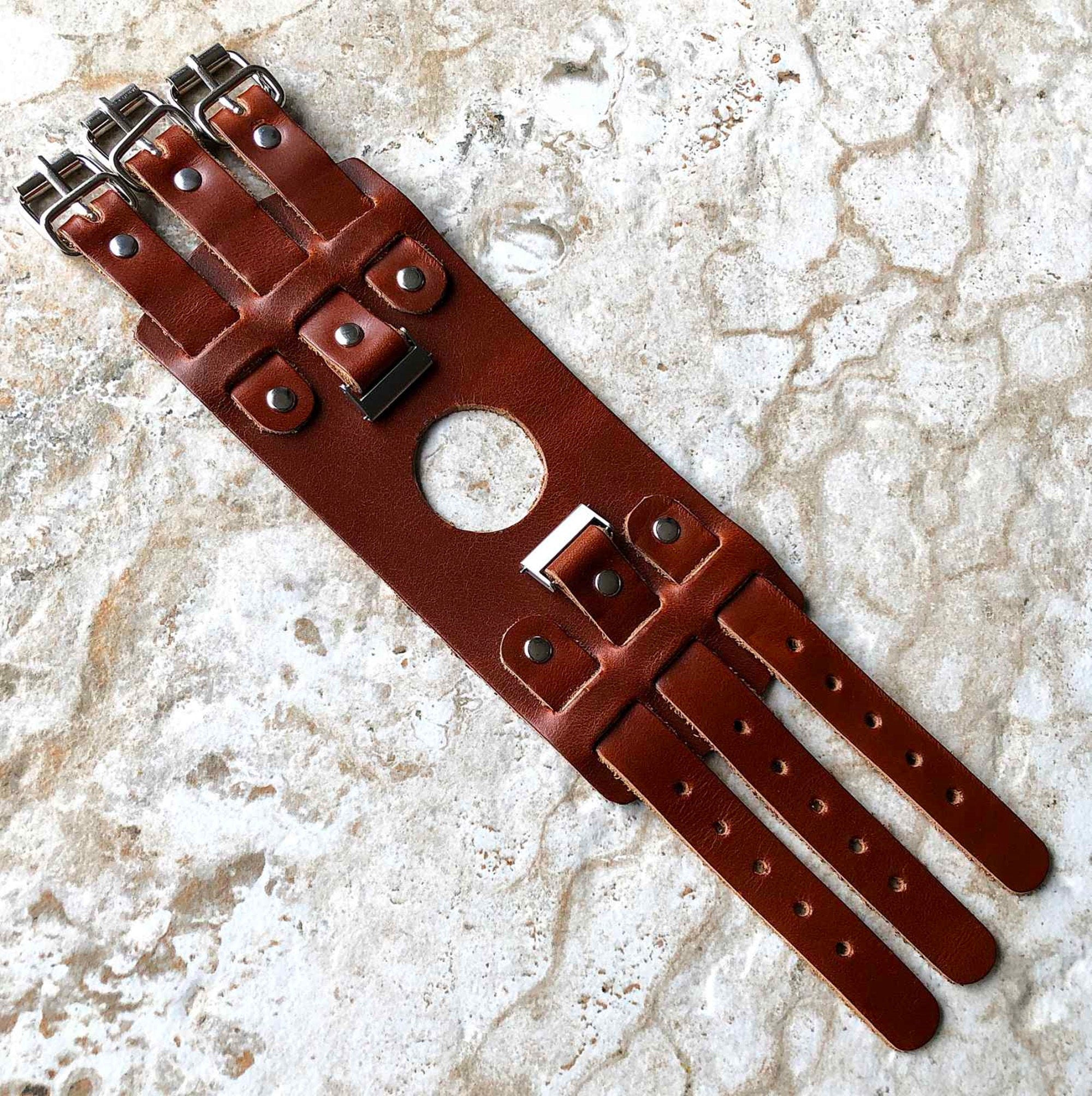 Samsung Watch Band Cuff Bund Steampunk Wide Leather Strap Bracelet for Galaxy Watch 3 45mm 46mm Gear S3 Frontier and S3 Classic BR-22